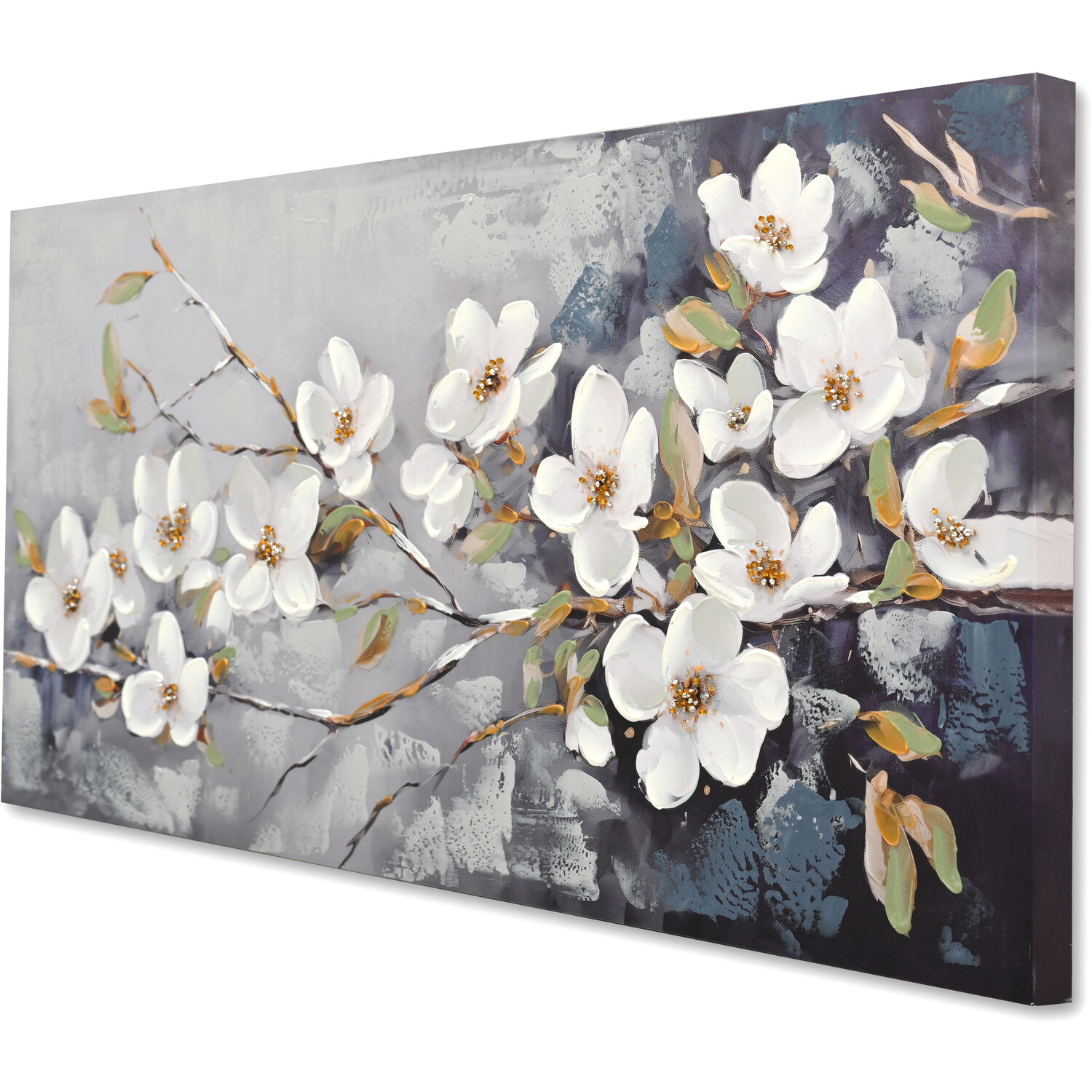 Embellished Dusky Blue Flower Canvas - Dusky Blue Image 2