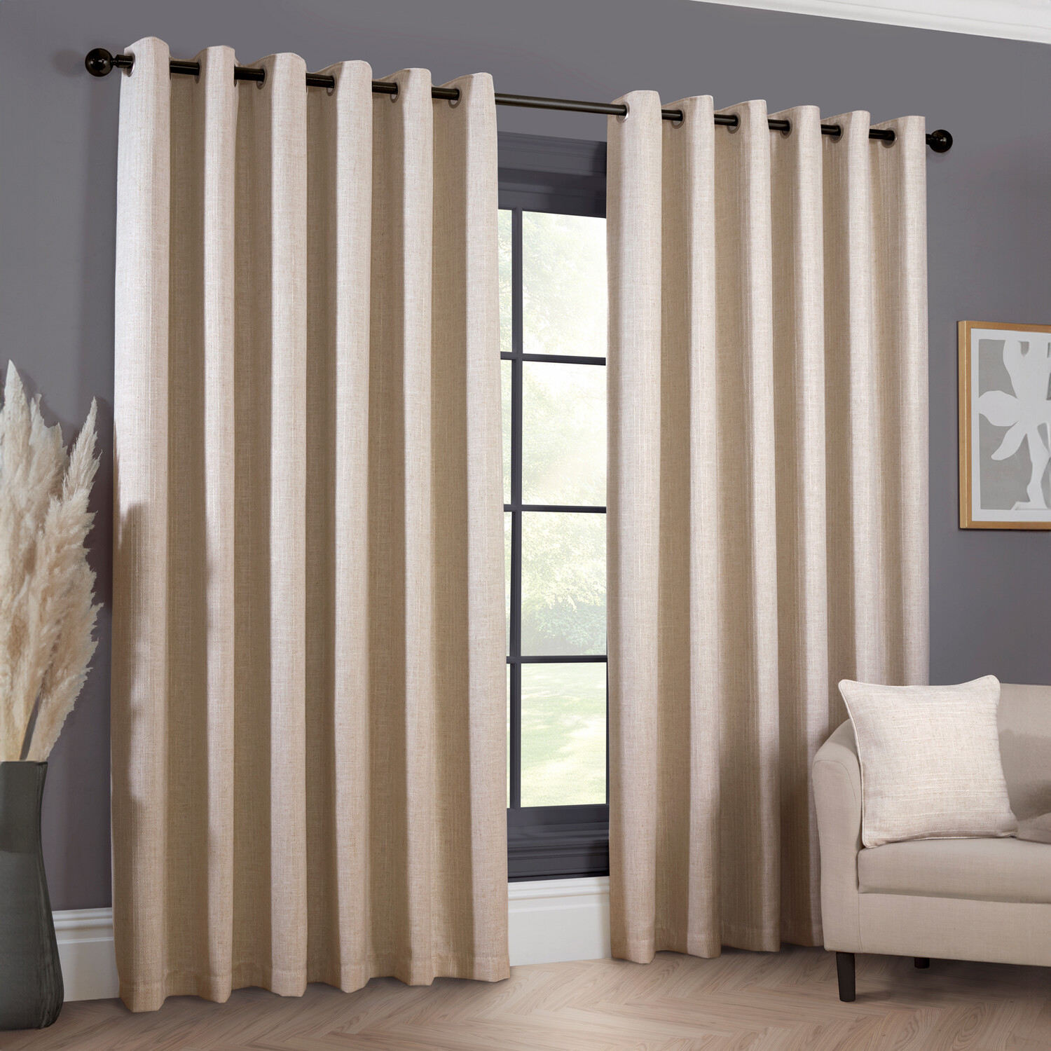 Winslow Stripe Eyelet Blackout CurtainsNatural168cm229cm Image 3