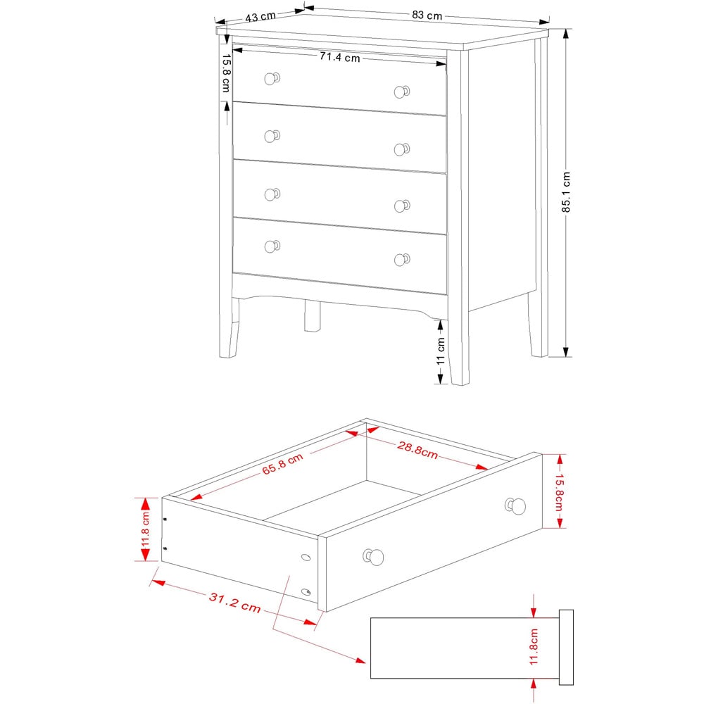 Como 4 Drawer Light Grey Chest of Drawers Image 7