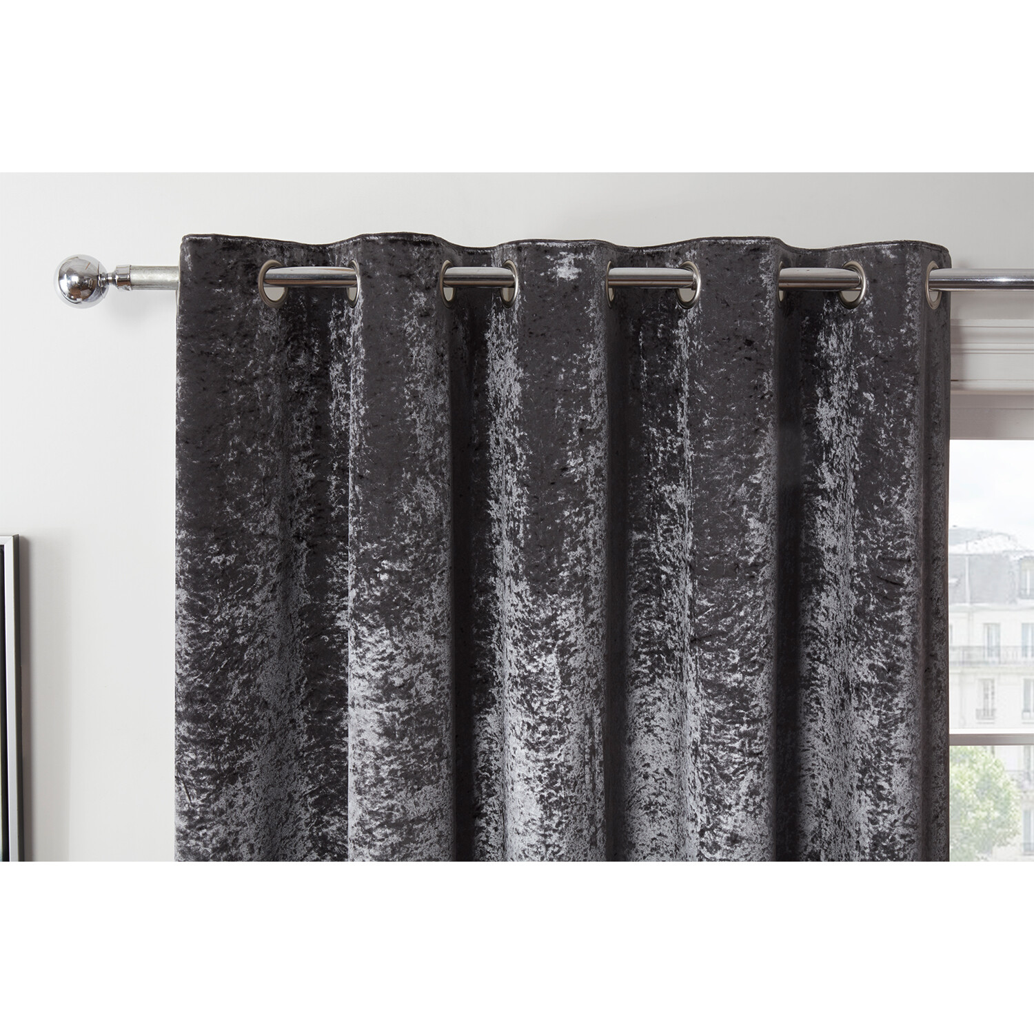 Divante Charcoal Crushed Velvet Eyelet Curtain 168 x 229cm Image 7