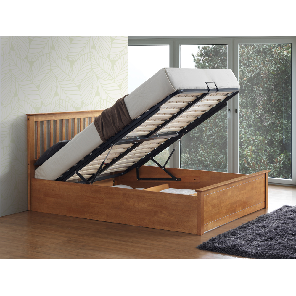 Malmo King Size Oak Wooden Ottoman Bed Image 2