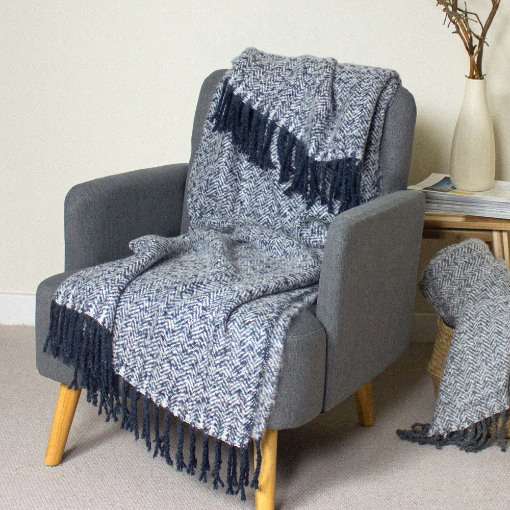 furn. Weaver Navy Herringbone Throw 130 x 180cm Image 2
