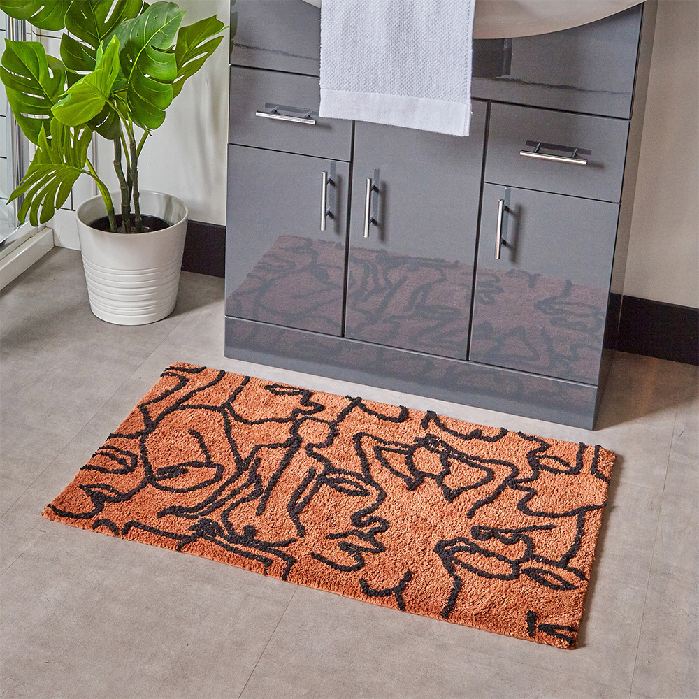 furn. Everybody Cotton Anti-Slip Brown and Black Bath Mat Image 2