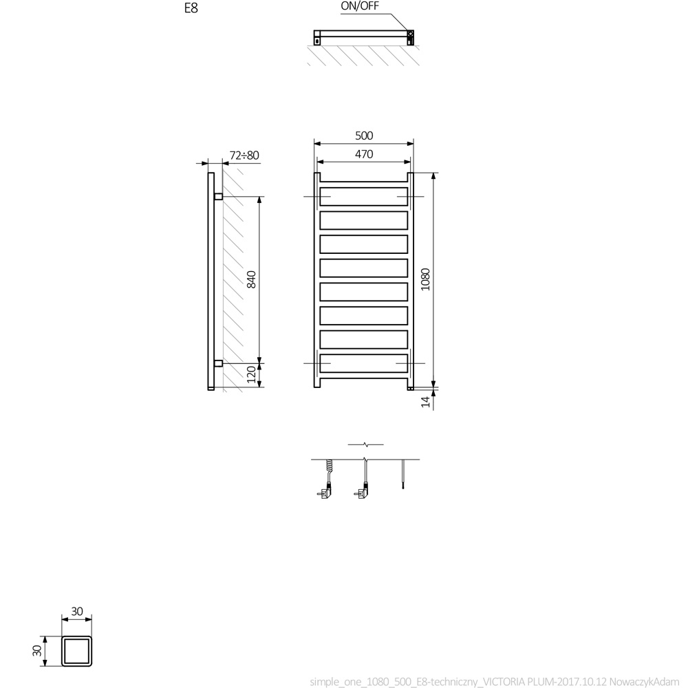Terma Simple One Heban Black Electric Towel Rail 1080 x 500mm Image 8