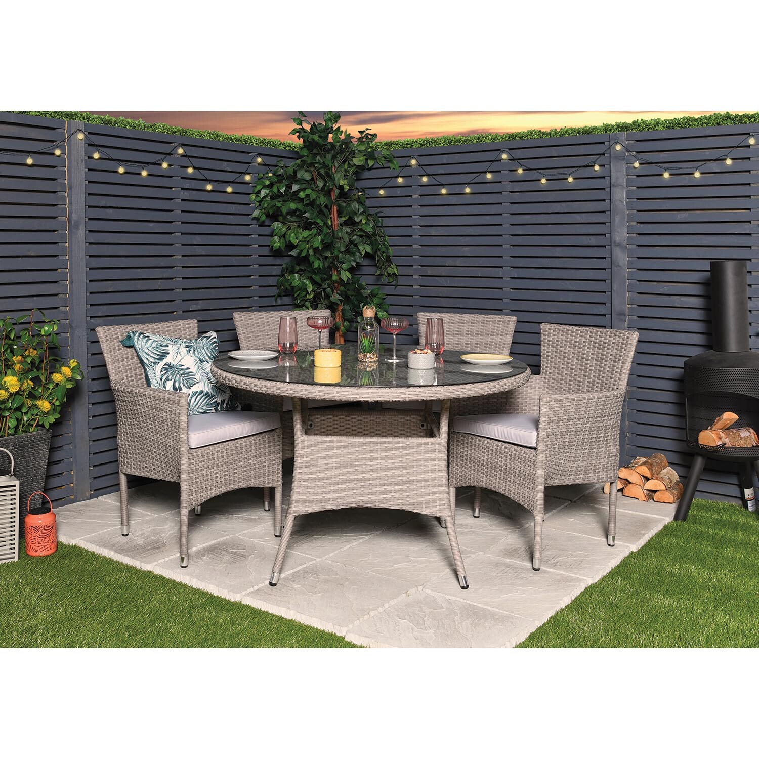 Malay Madrid Polyester Rattan 4 Seater Dining Set Grey Image 4