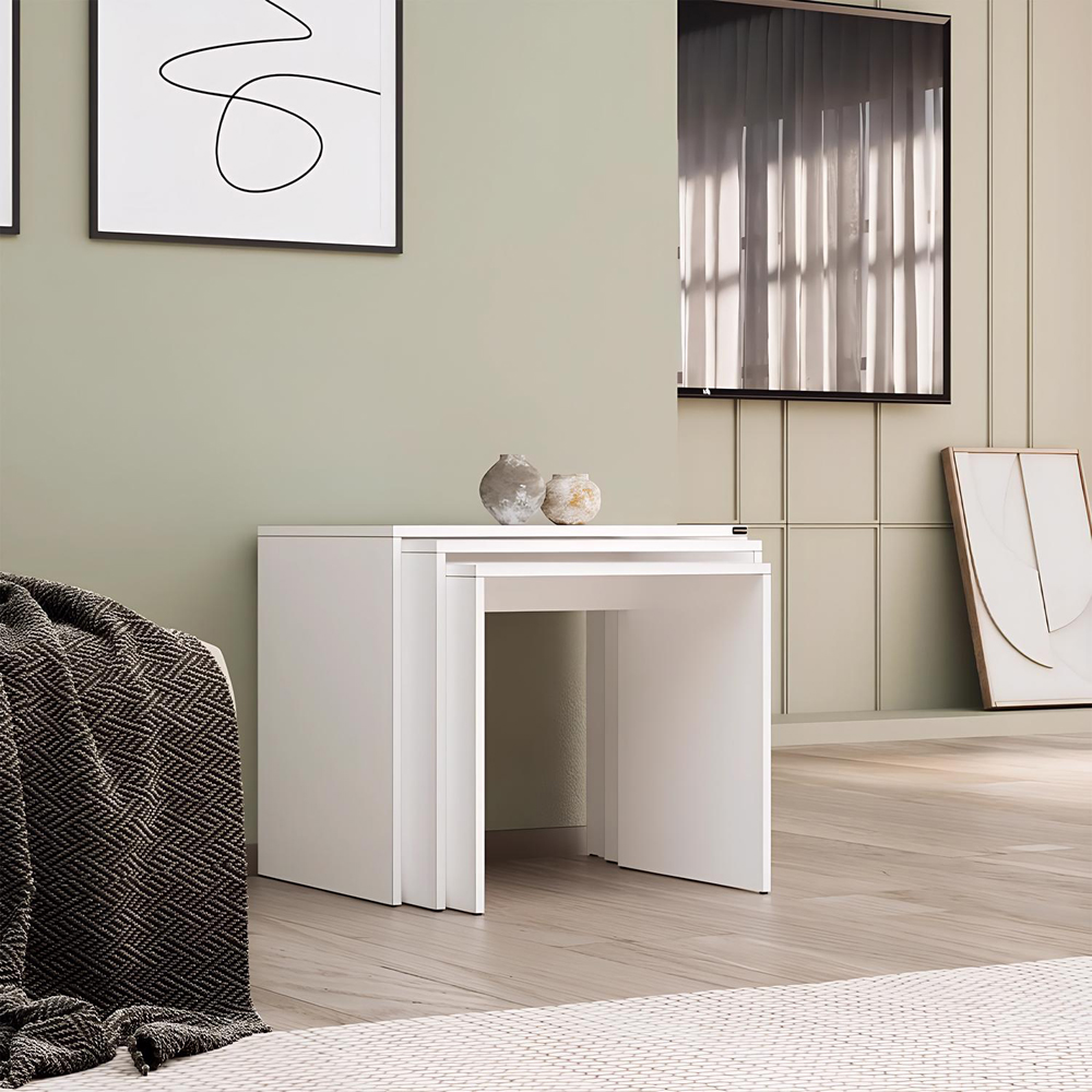 FWStyle White Scratch Resistant Nest of Tables Set of 3 Image 6