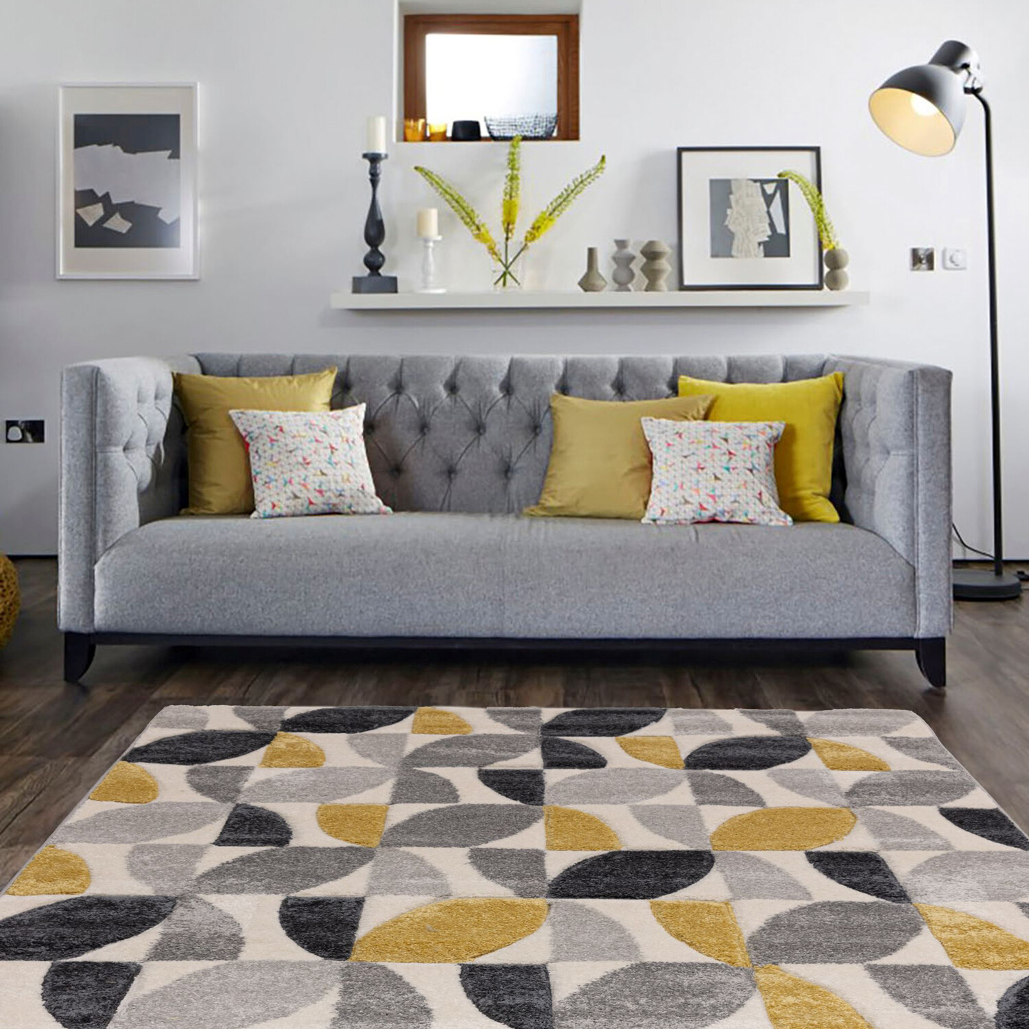 Vera Leaf Pattern Rug - Yellow / 160cm Image 4