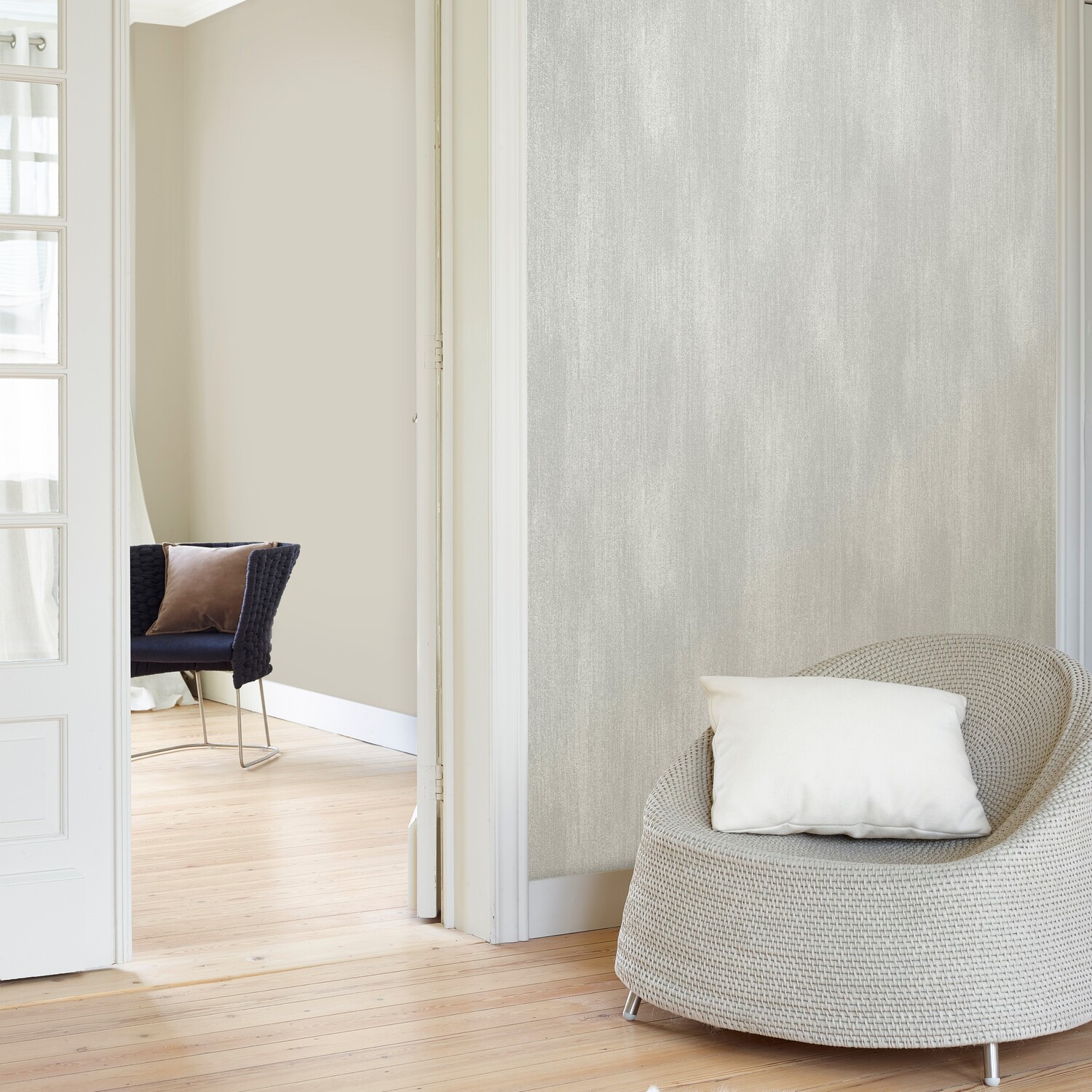 Grandeco Fabric Plain Wallpaper - Silver Image 2