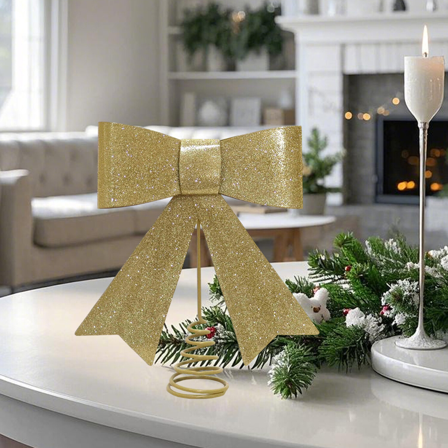 Gold Metal Bow Tree Topper Gold Image 2