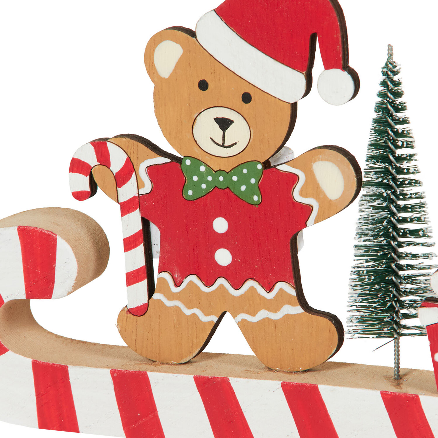 Wooden Bear On Candy Cane Decoration Image 3