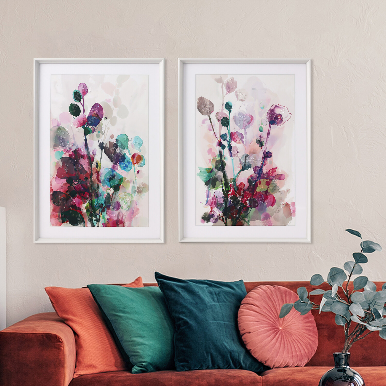 Watercolour Bloom Embellished Framed Art Multicolour Image 4
