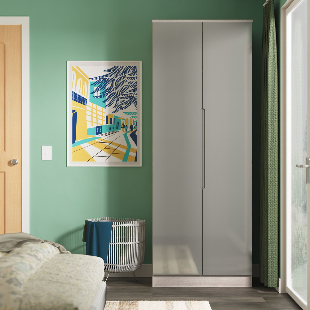 Crowndale Milan 2 Door Grey Gloss and Grey Oak Tall Wardrobe Ready Assembled Image 8
