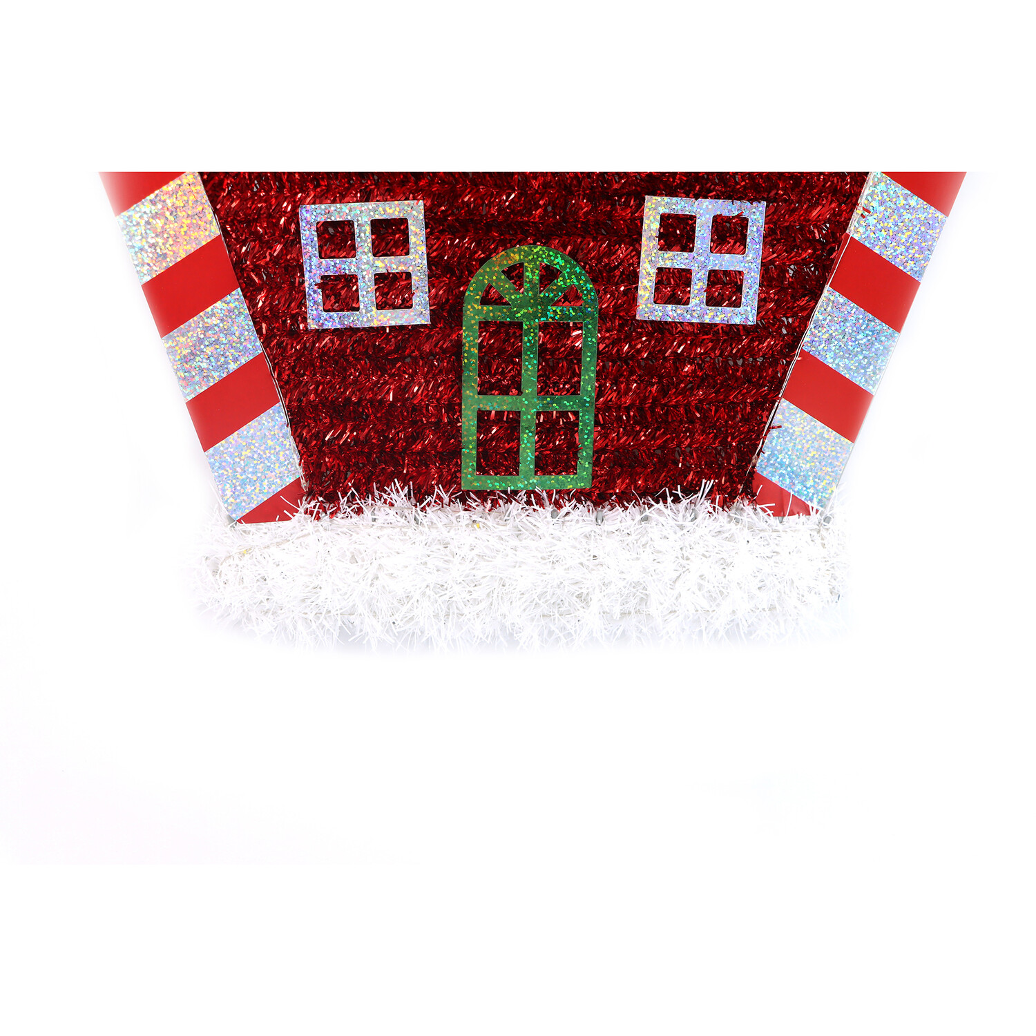 Christmas Tinsel House Hanging Decoration with LED Red and White Image 3