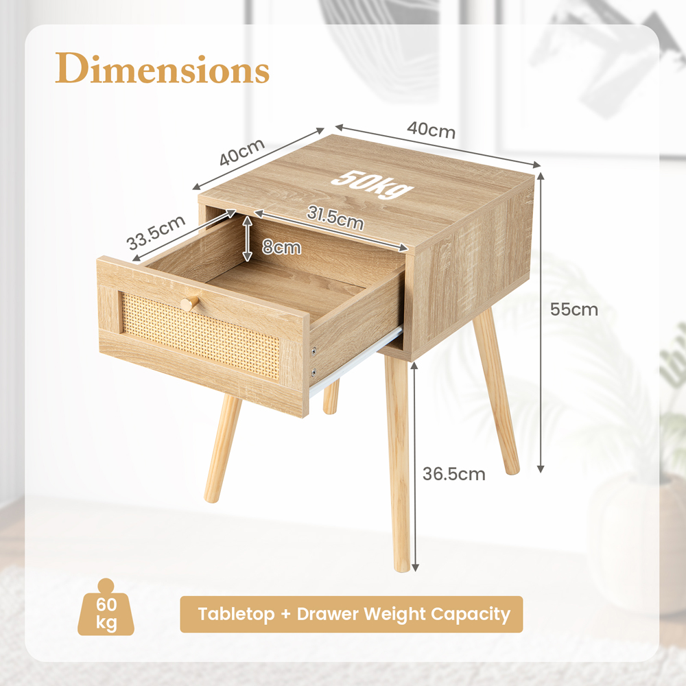 Costway Single Drawer Natural Bedside Table Image 6