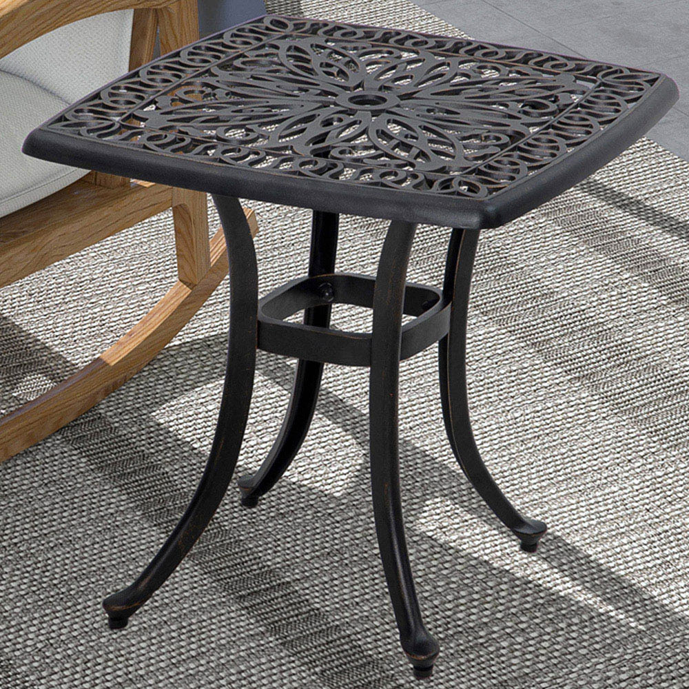 Outsunny Bistro Table with Umbrella Hole Bronze Tone Image 1