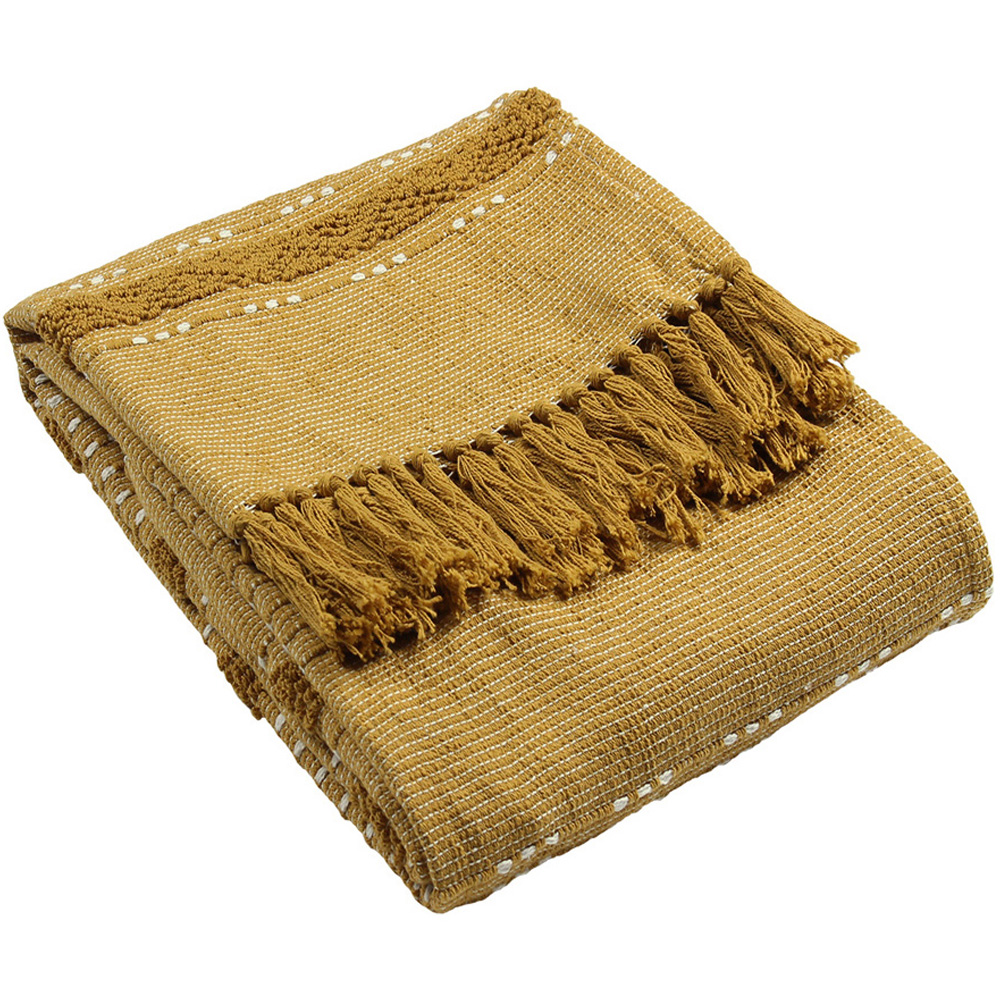 furn. Sundown Woven Ochre Tufted Stripe Throw 130 x 180cm Image 1