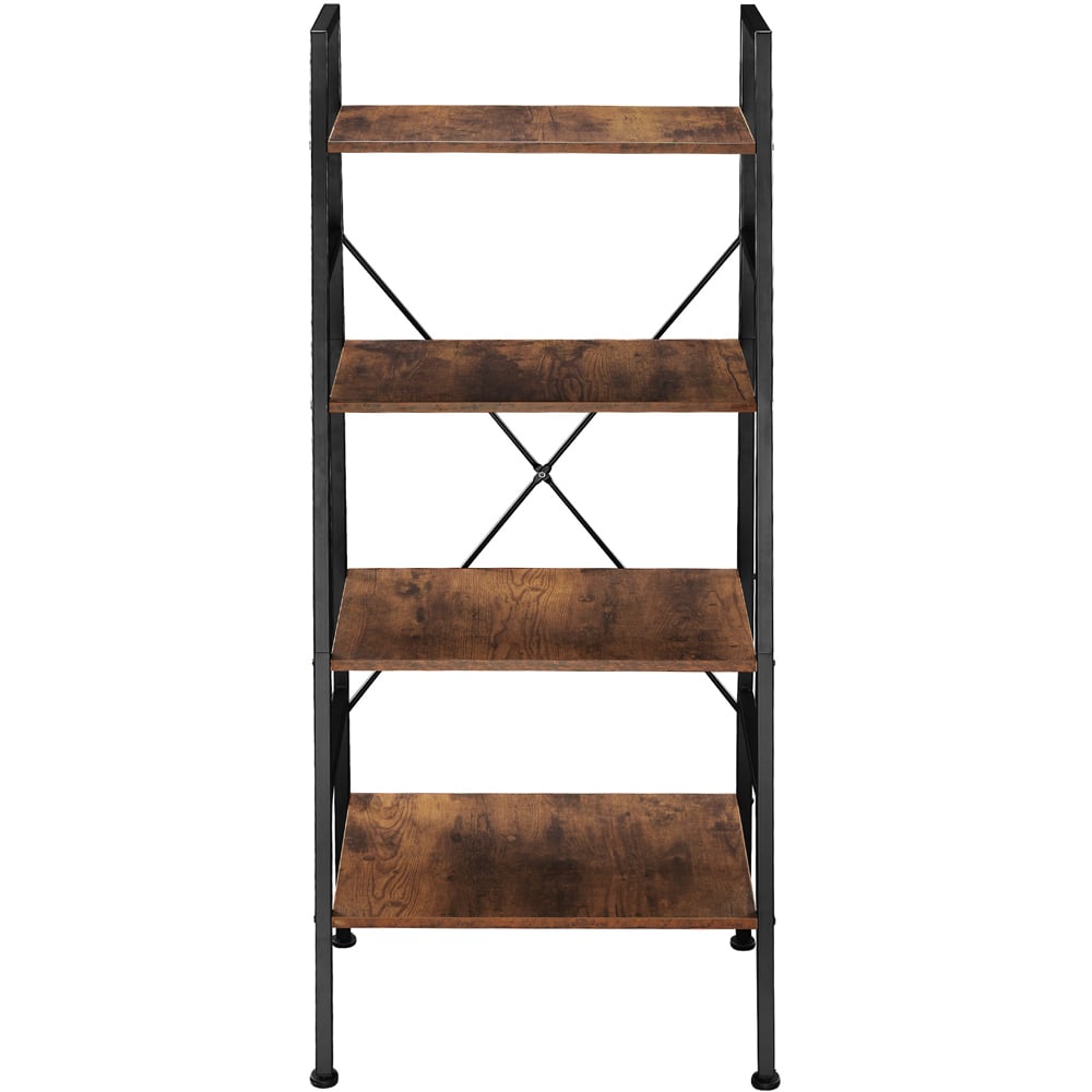tectake Newcastle 4 Tier Dark Wood Rustic Ladder Shelf Image 3