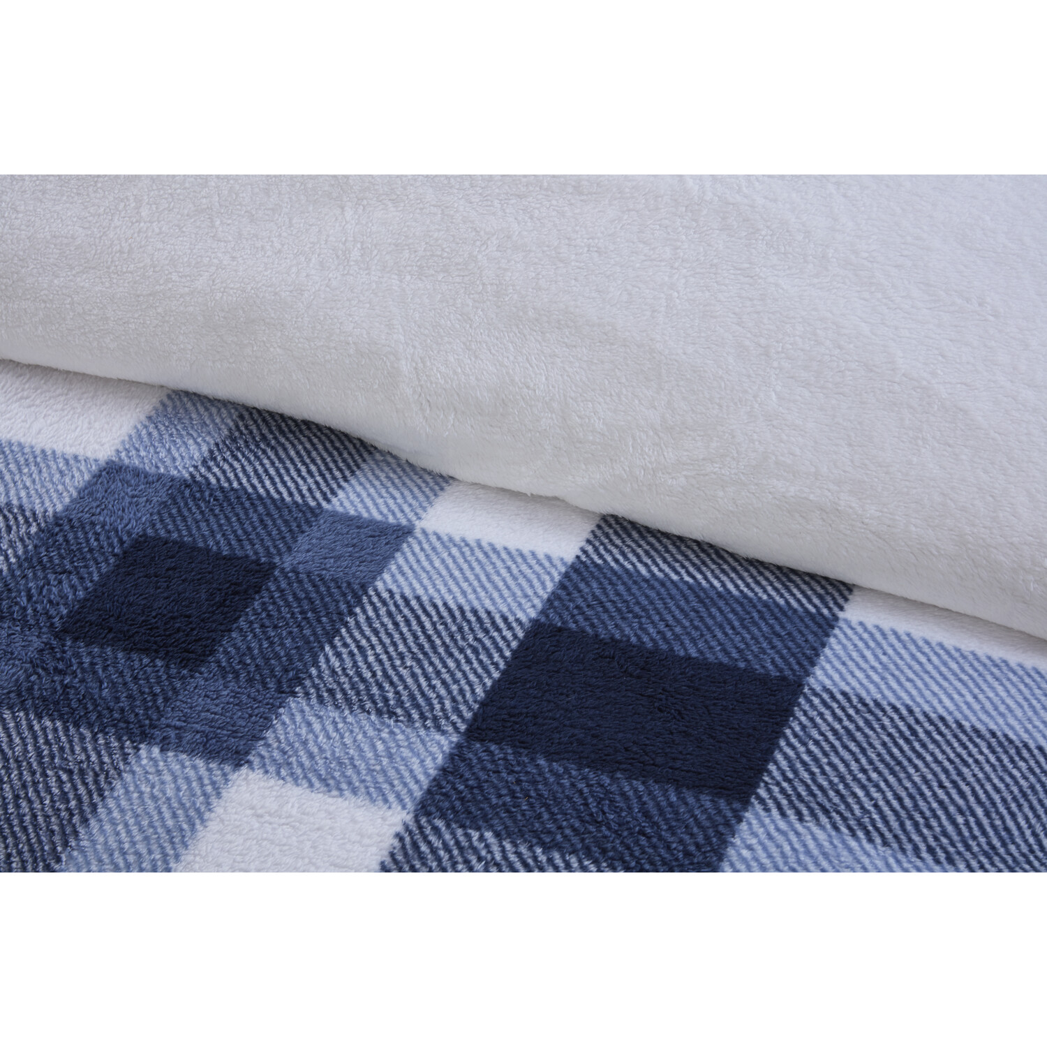 Teddy Fleece Printed Check Duvet Set - Navy / Double Image 3