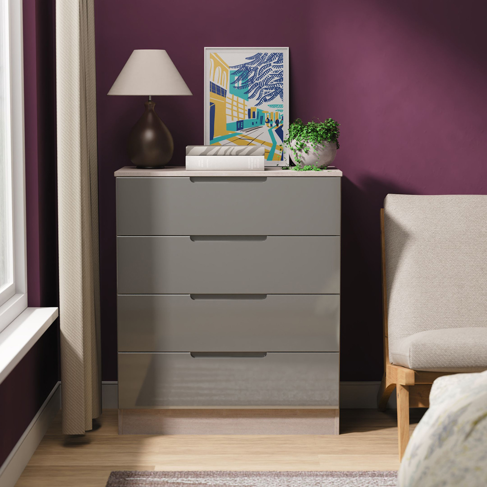Crowndale Milan 4 Drawer Grey Gloss and Grey Oak Chest of Drawers Ready Assembled Image 7