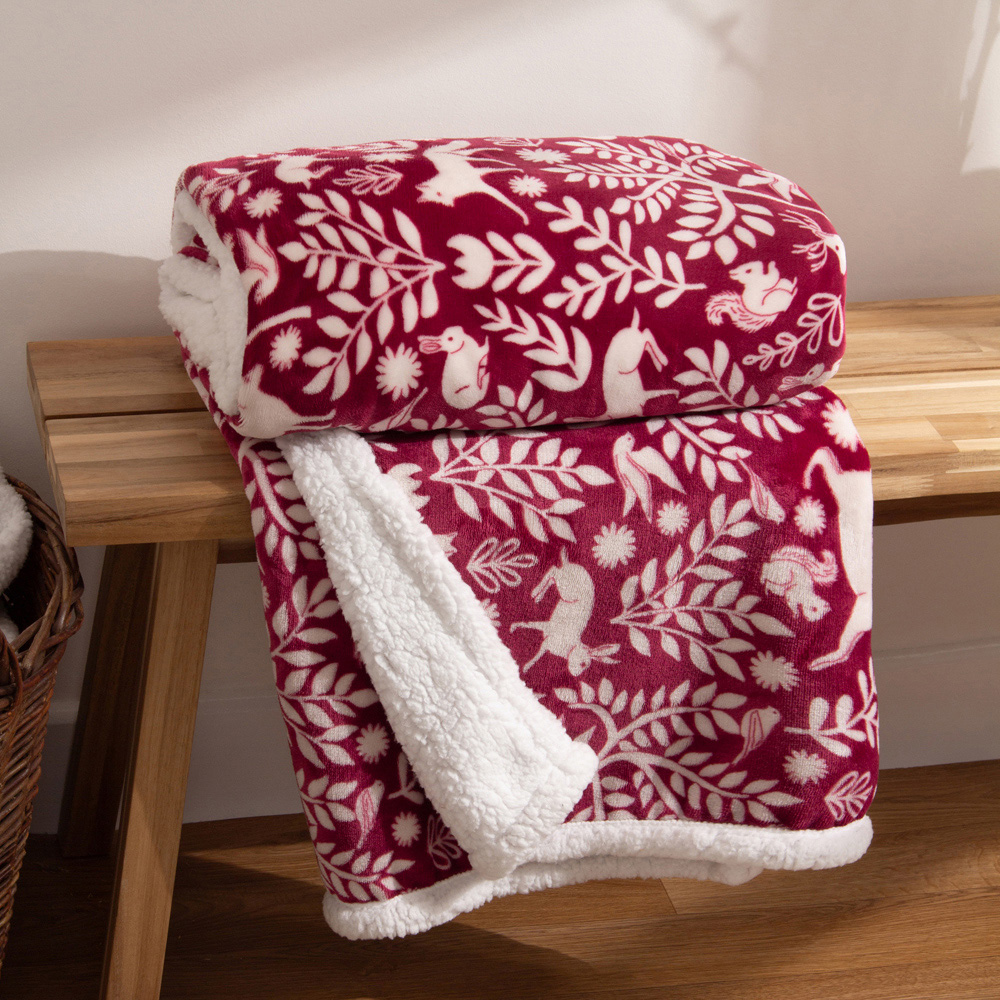 furn. Scandi Berry Woodland Fleece Throw 130 x 150cm Image 2