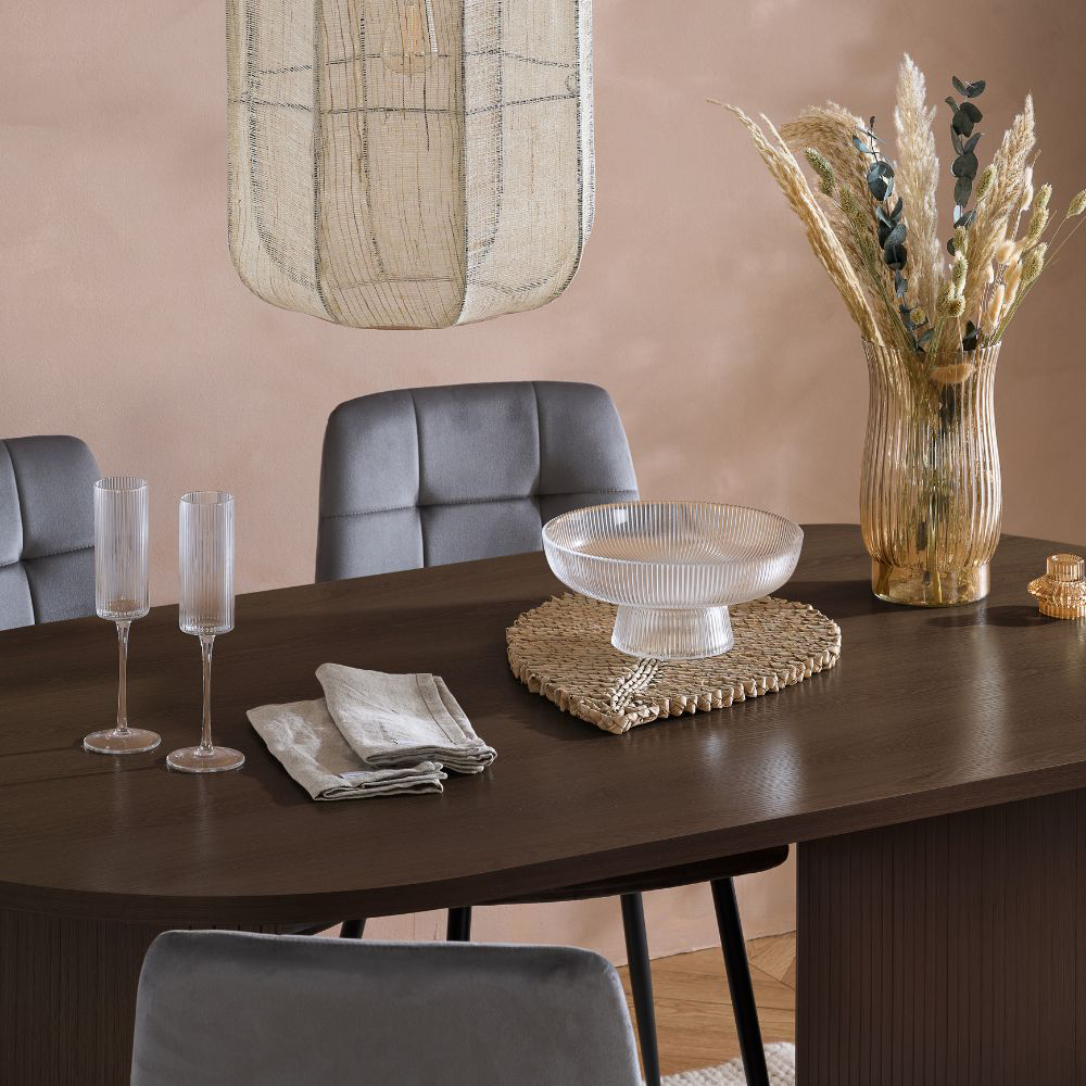 Birlea Axel 4 Seater Oval Fluted Dining Table Set Oak Effect and Black Image 5