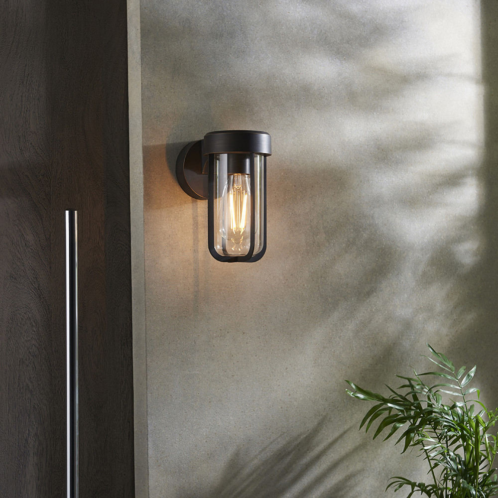Merano Benevento Clear Glass Shade Brushed Bronze Outdoor Wall Lamp Image 4