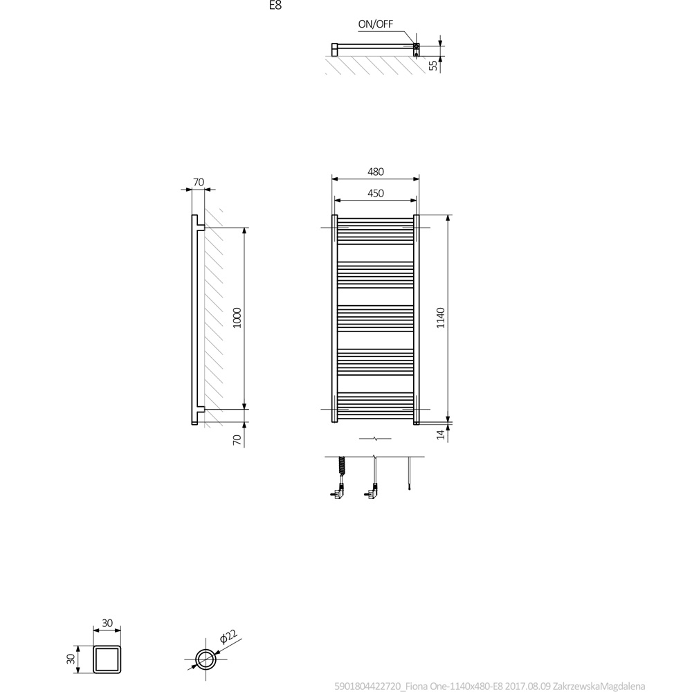 Terma Fiona One 2046BTU Sparkling Gravel Taupe Electric Tower Rail 1140 x 480mm Image 7