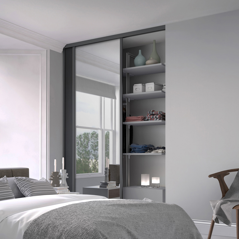 Spacepro Classic 2 Door Graphite Frame Sliding Wardrobe Kit with Single Panel and Mirror 1185mm Image 2