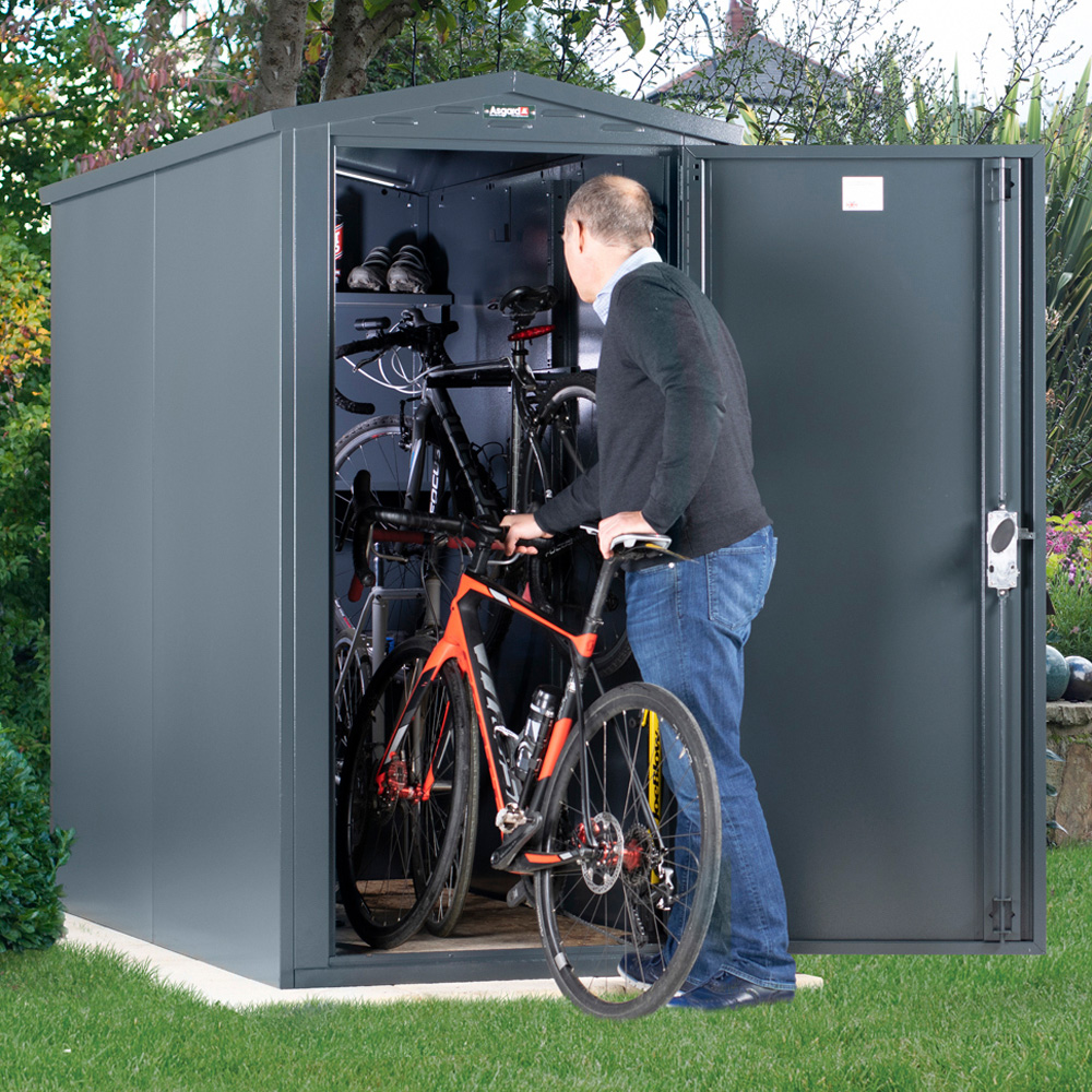Asgard Sentry 3 x 7ft Grey Apex E Bike Storage Shed Image 9