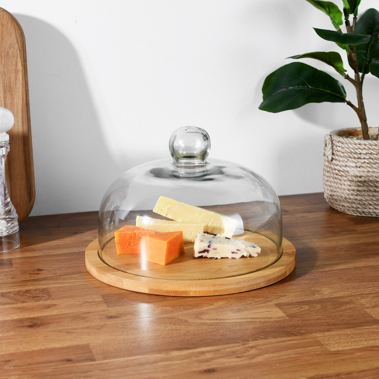 Bamboo Cheese Board with Glass Cloche Image 3
