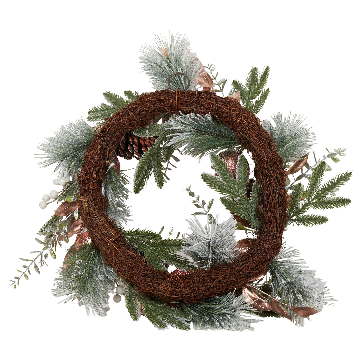 Frosted Dusky Rose Bauble Wreath - Green & Rose Image 4