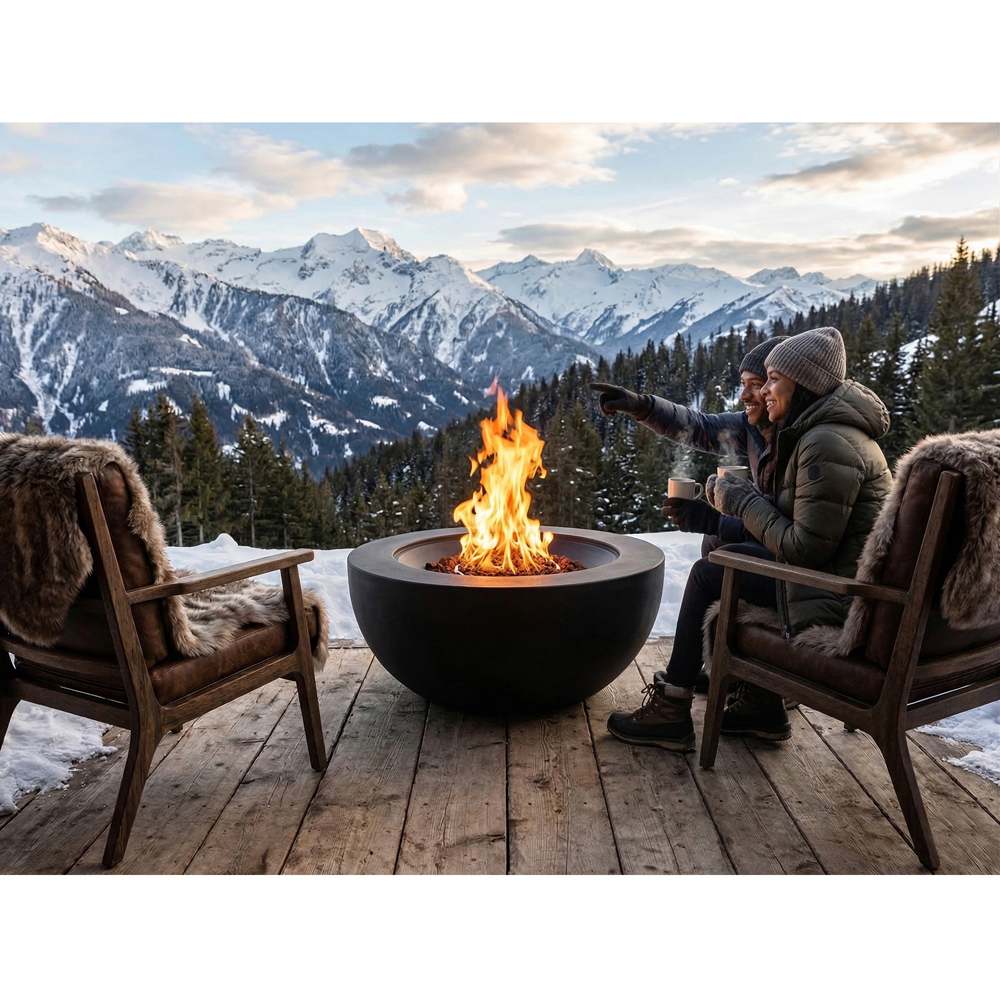 Centurion Tabiti Black Lavish Patio Gas Fire Pit with Stone Finish Image 2