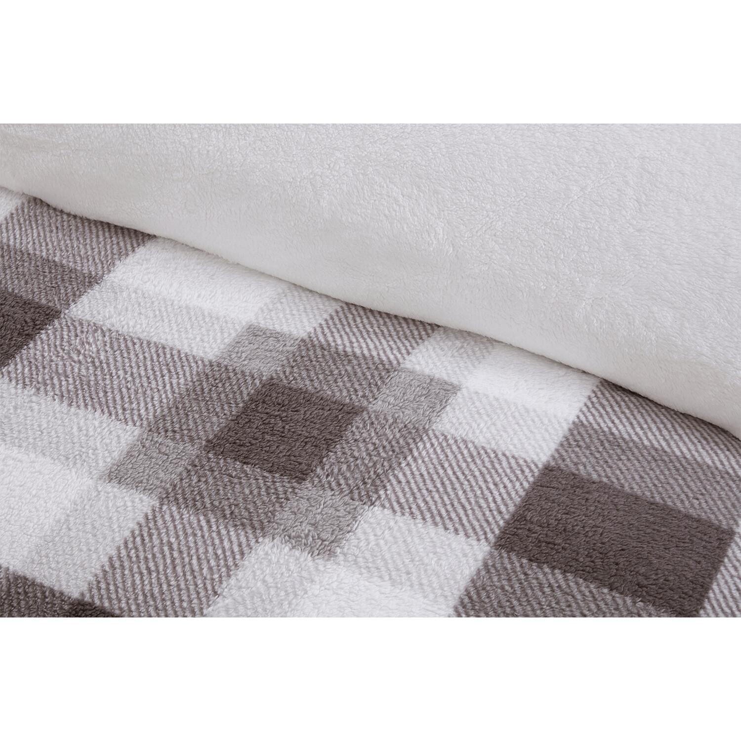 Teddy Fleece Printed Check Duvet Set - Grey / King Image 3