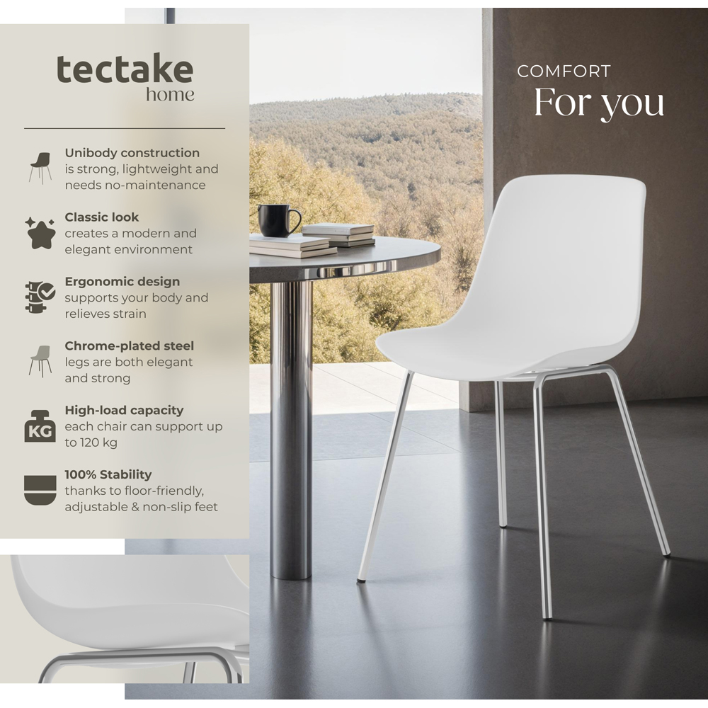 tectake Mave Set of 6 White and Chrome Dining Chair Image 8