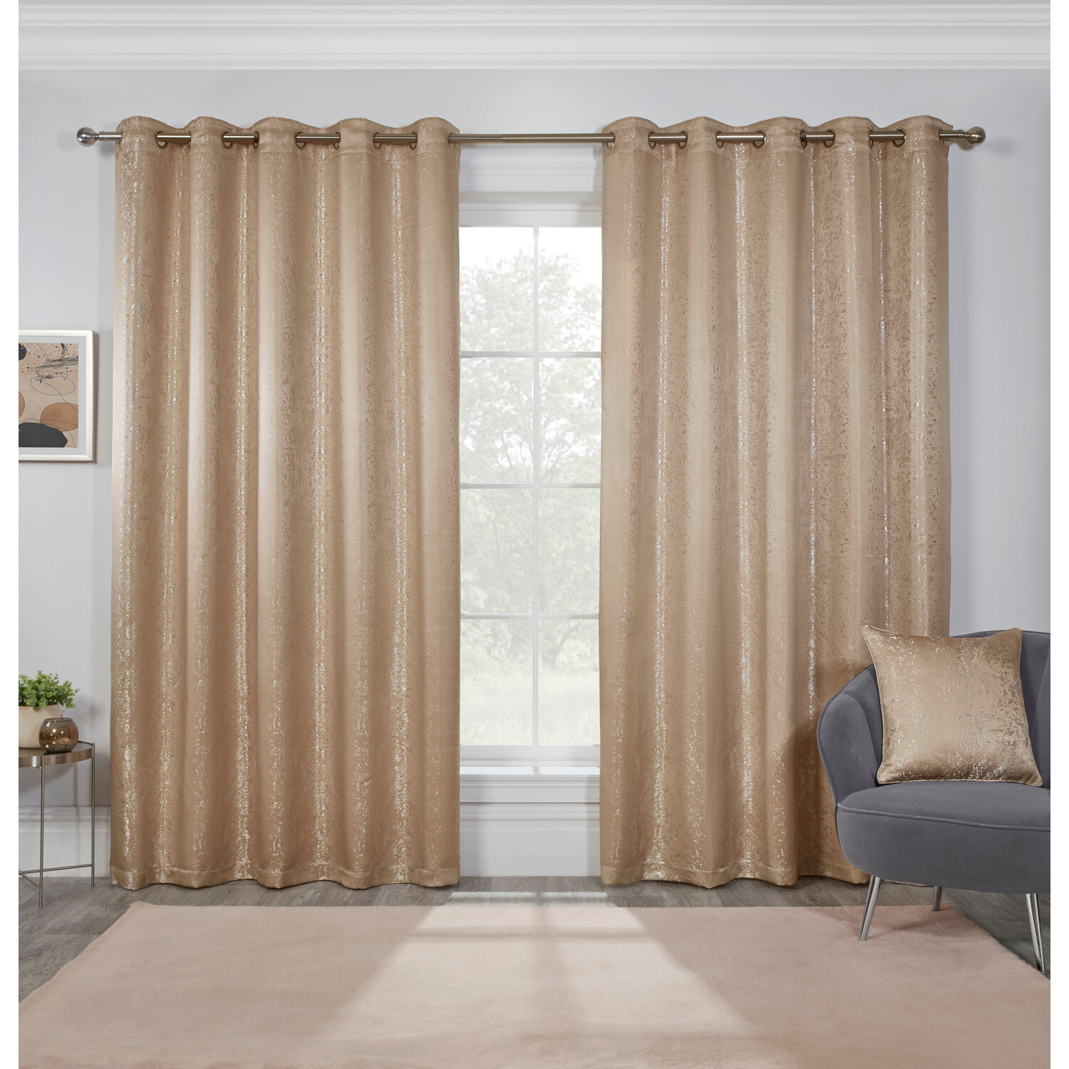 Divante Serene Champagne Jacquard Eyelet Curtain 183 x 168cm Image 1