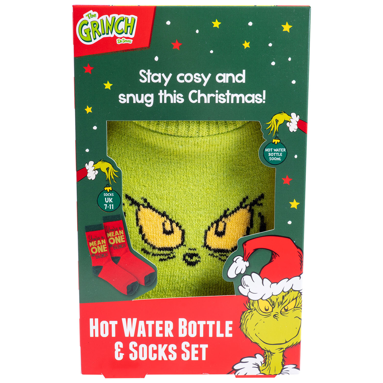 Grinch Hot Water Bottle and Socks Set - Multicolour Image 2