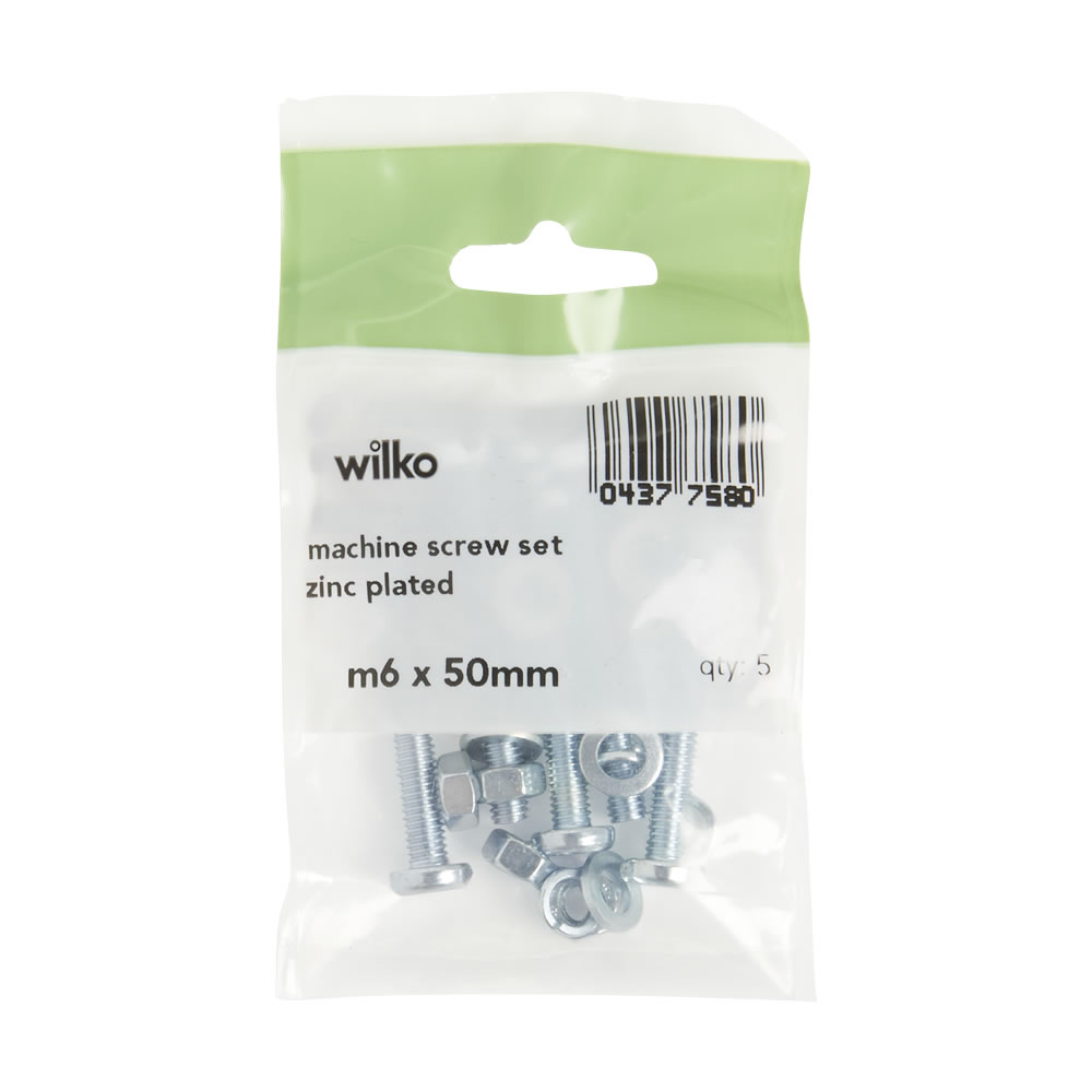 Wilko M6 50mm Machine Screw Set 5 Pack Image 3