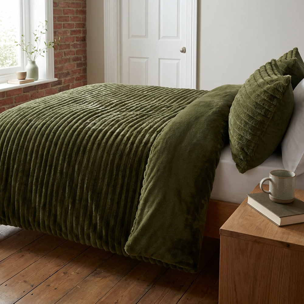 Colorado Faux Fur Duvet Set Green King Image 5