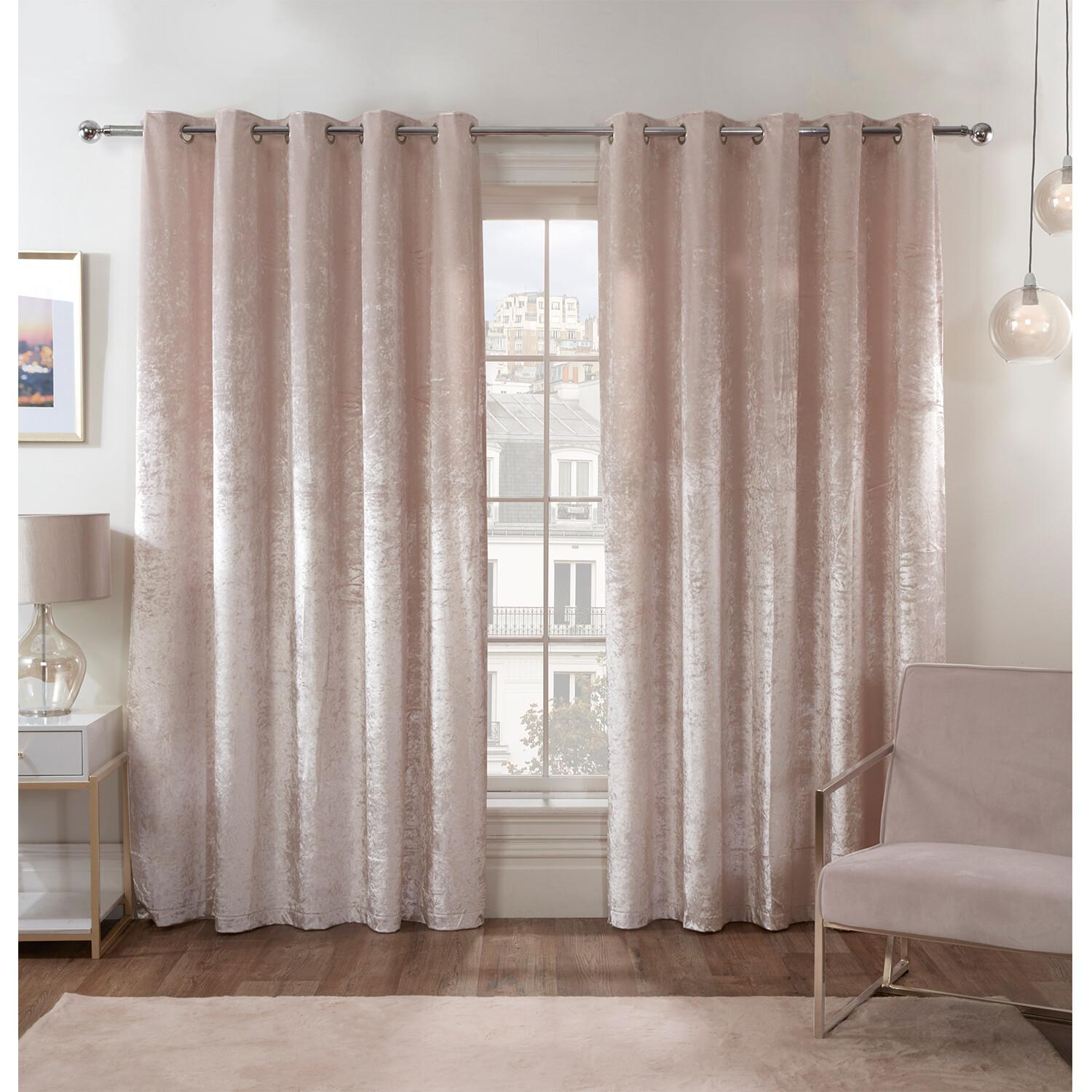 Divante Ivory Crushed Velvet Eyelet Curtains 168 x 229cm Image 2