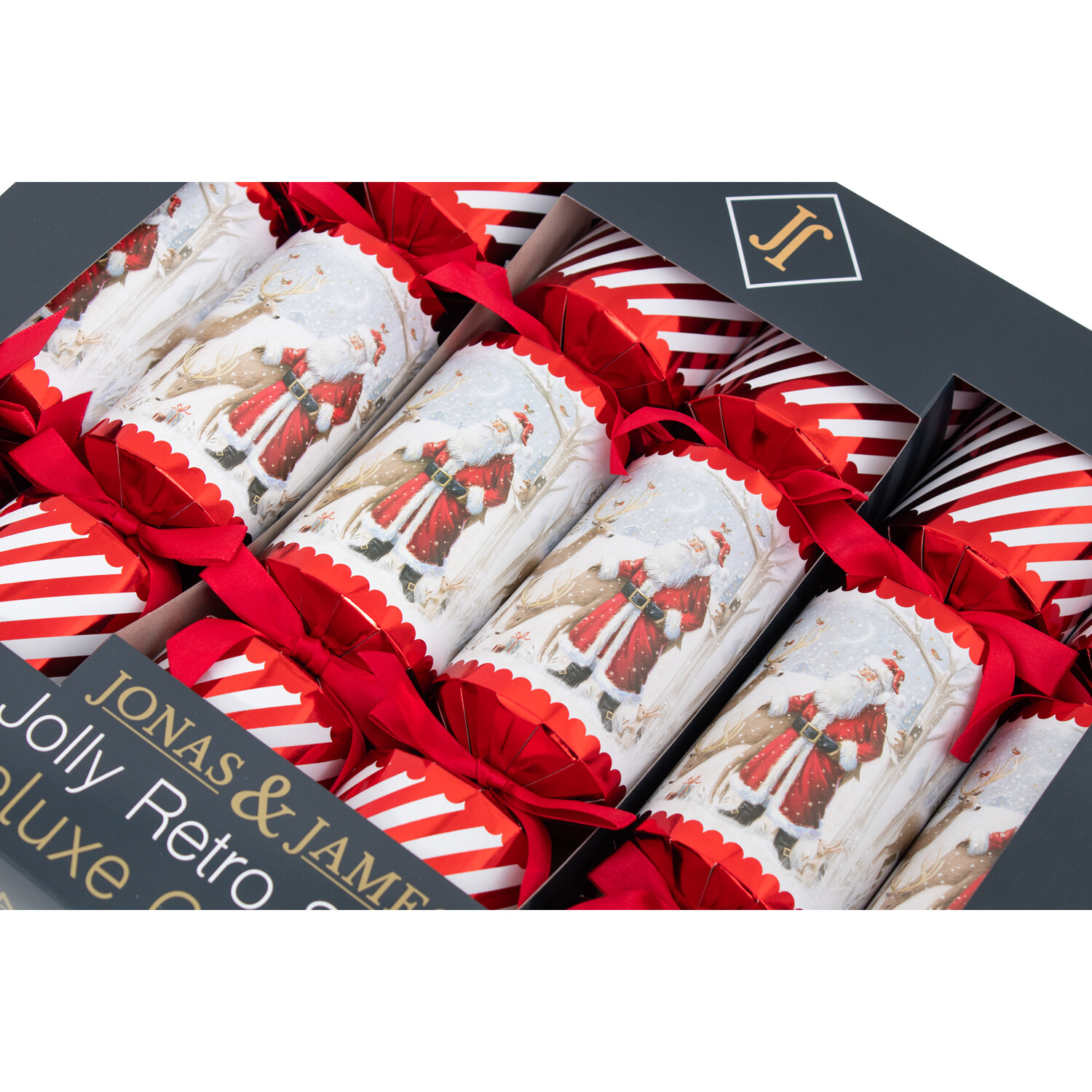 Pack of 6 Jolly Retro Santa Deluxe Crackers Red Image 4