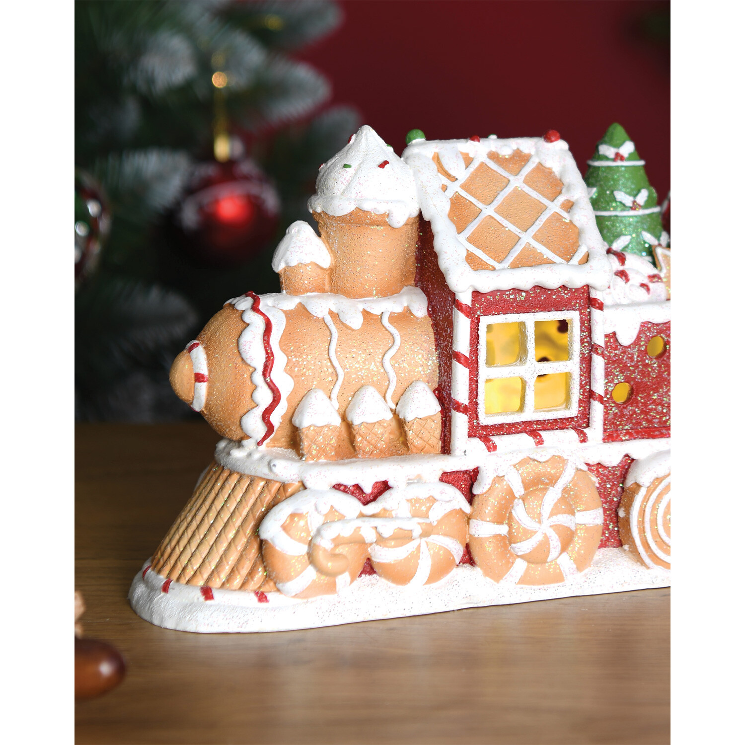 Candy Cane Lane Brown LED Gingerbread Train Decoration Image 4