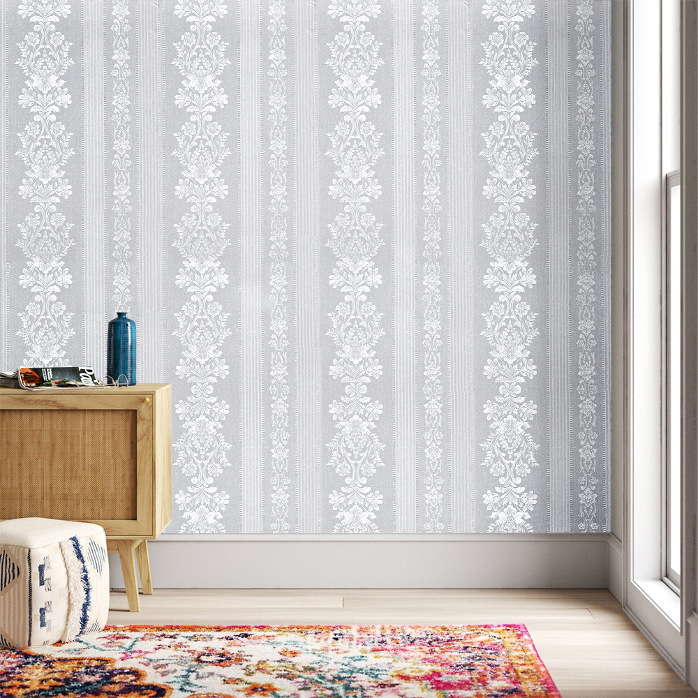 Living and Home Retro Floral Textured White PVC Self Adhesive Wallpaper Image 2