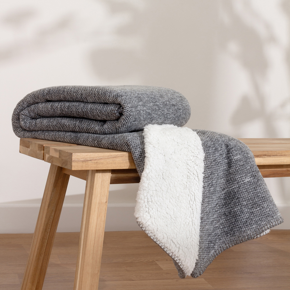 furn. Nurrel Grey Knitted Throw 130 x 180cm Image 2