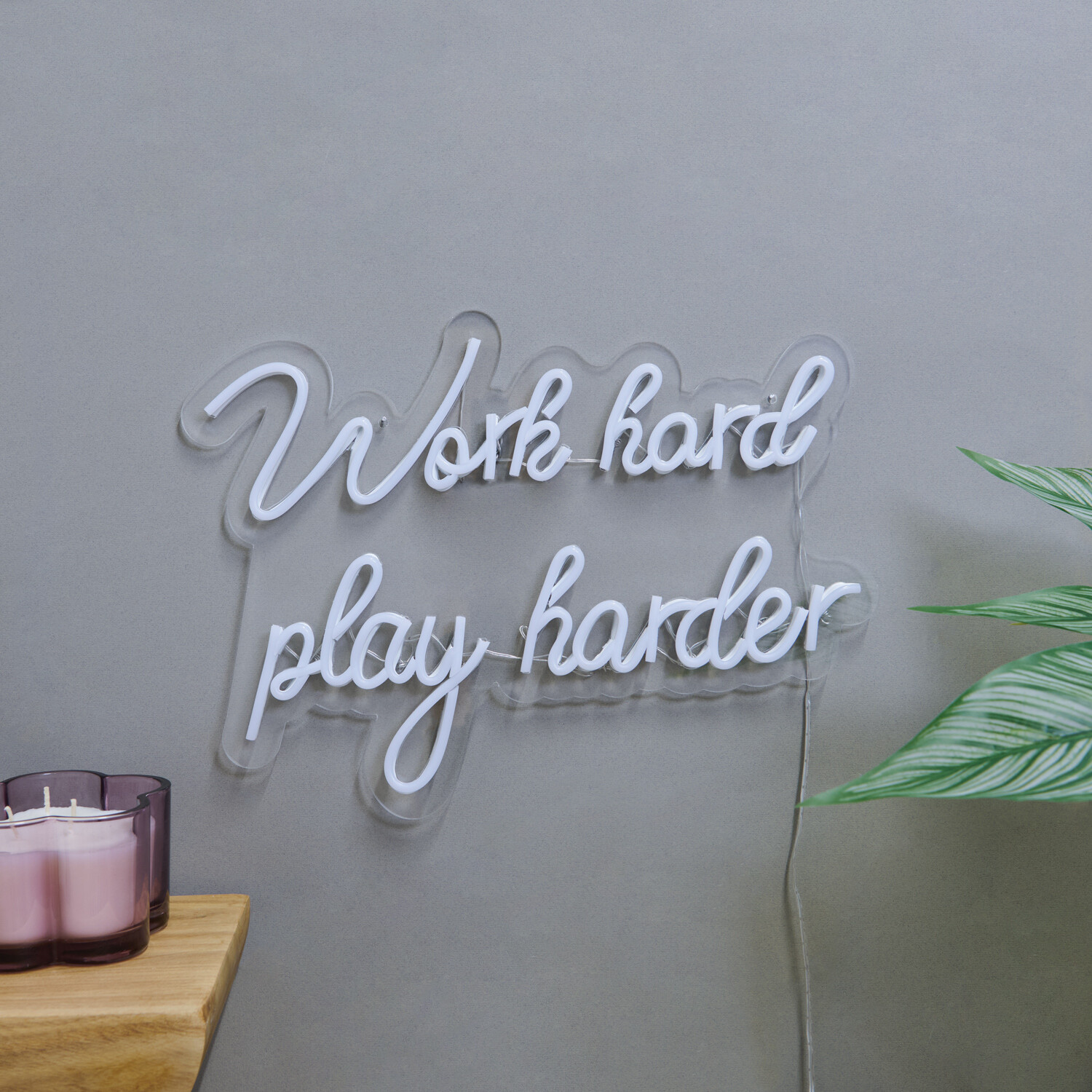 Work Hard Play Harder Neon Sign - White Image 2
