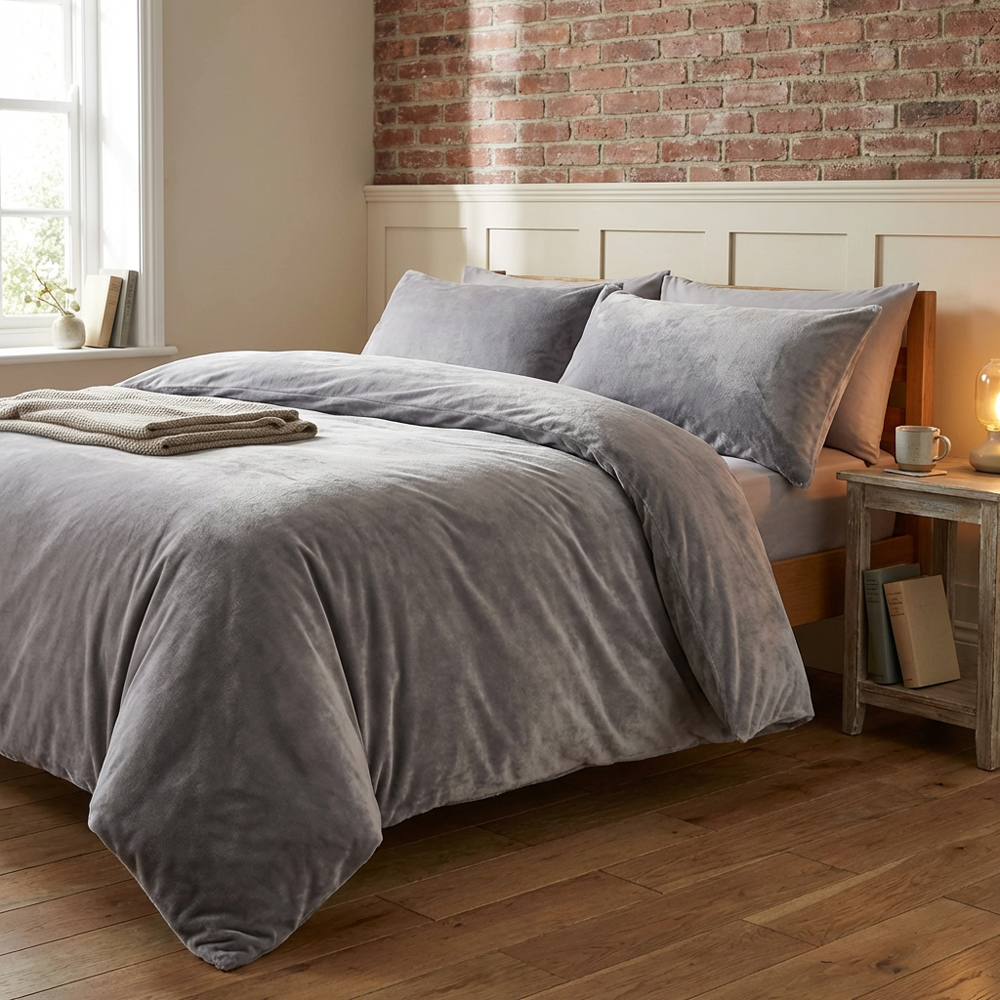 Selena Velvet Duvet Set Grey Superking Image 7