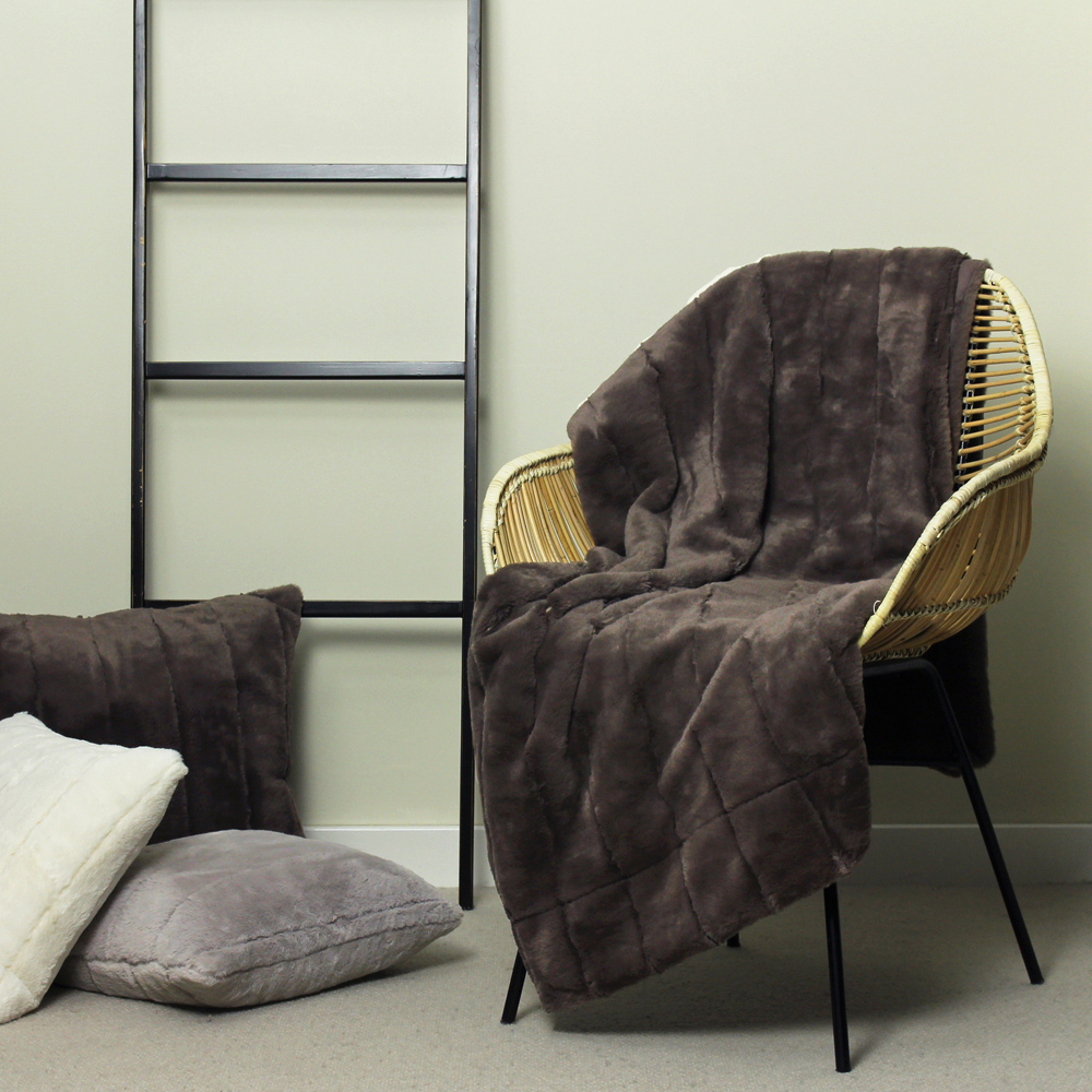 Paoletti Empress Taupe Large Faux Fur Throw 140 x 200cm Image 2