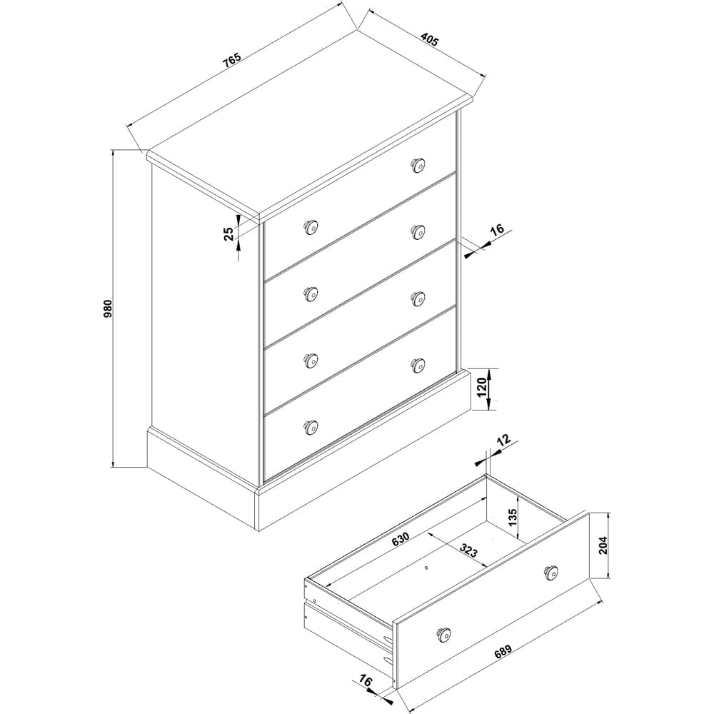 Core Products Cotswold 4 Drawer Wooden Chest of Drawers Image 8