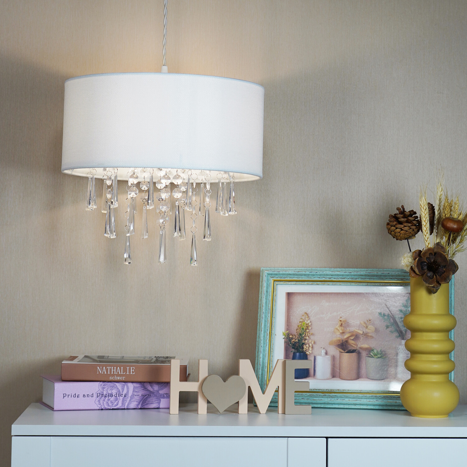 White Linen Droplet Shade - White Image 8