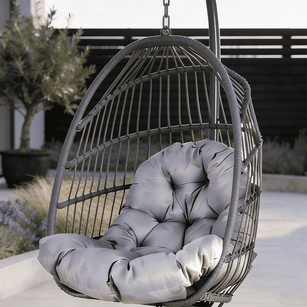 Home Source Breeze Dark Grey Cushioned Hanging Egg Chair Image 2