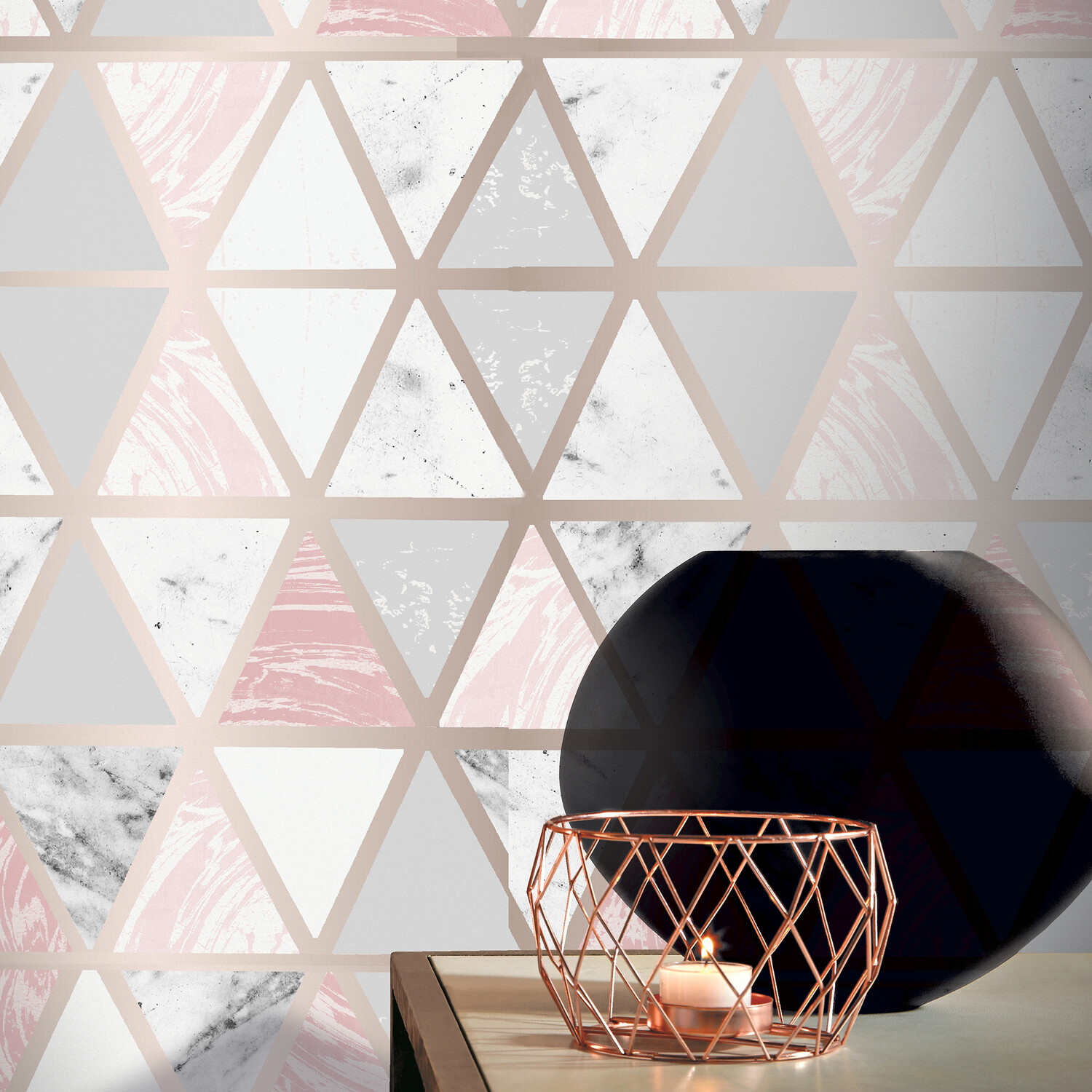 Marble Geometrical Wallpaper - Pink Grey Image 3